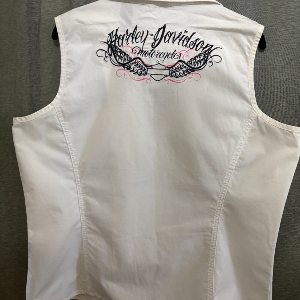 NWT Harley-Davidson Sleeveless Zip-Front Embroidered Shirt White XXL - Picture 2 of 6